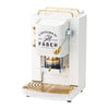 Faber Deluxe E.S.E.-Padmaschine in Weiß/Gold, Schrägansicht von vorne