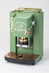 Faber Deluxe E.S.E.-Padmaschine in Acid Green, schräge Ansicht mit Hebel und Abtropfgitter