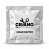 Celano Gran Kaffee E.S.E. Pad in silberner Einzelverpackung mit Celano-Logo, Vorderansicht